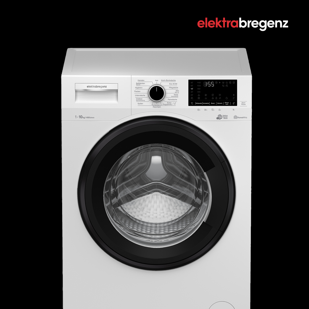 1-10kg Waschmaschine von elektrabregenz auf schwarzem Hintergrund und Logo elektrabregenz.