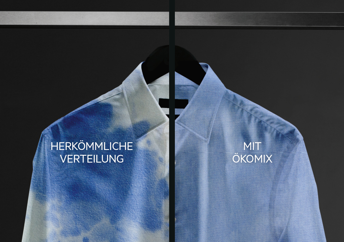 Verteilung des Waschmittels auf einem wei&szlig;en T-Shirt und die Verteilung mit &Ouml;ko Mix von AEG