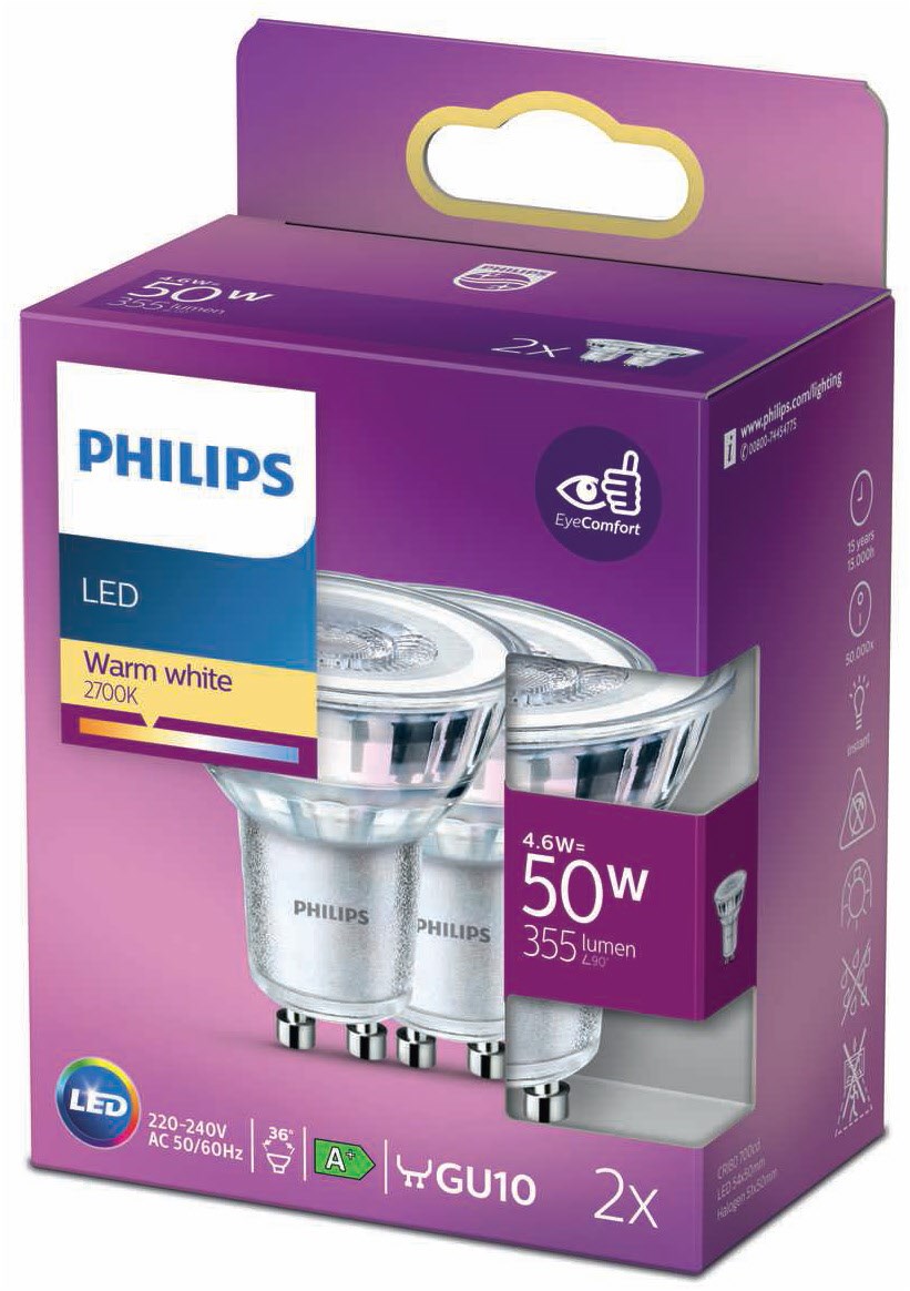 Philips LEDClassic 50W GU10 WW 36D ND 2er