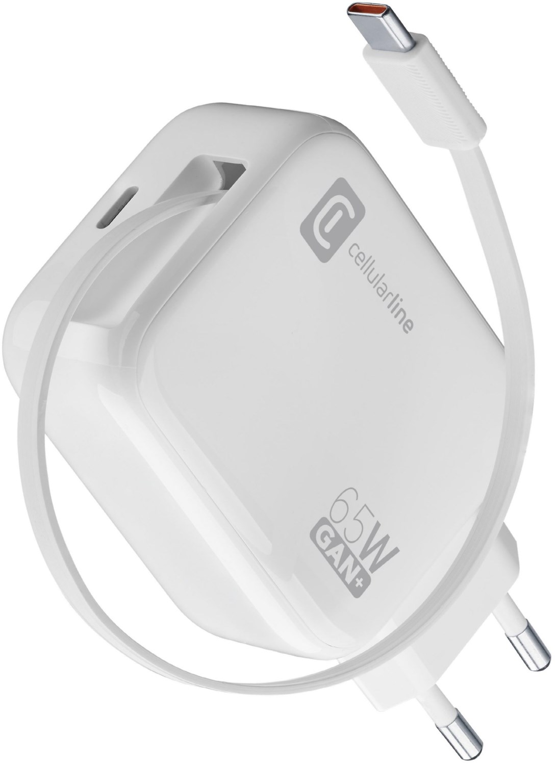 Cellularline Retractable USB-C Lader GaN (65W) wei&szlig;