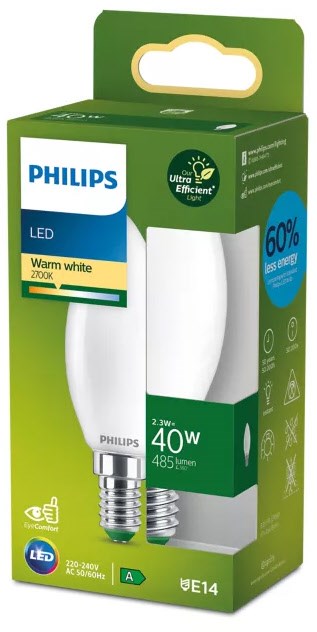 Philips LEDCLA 40W B35 E14 2700K FR UE SRT4