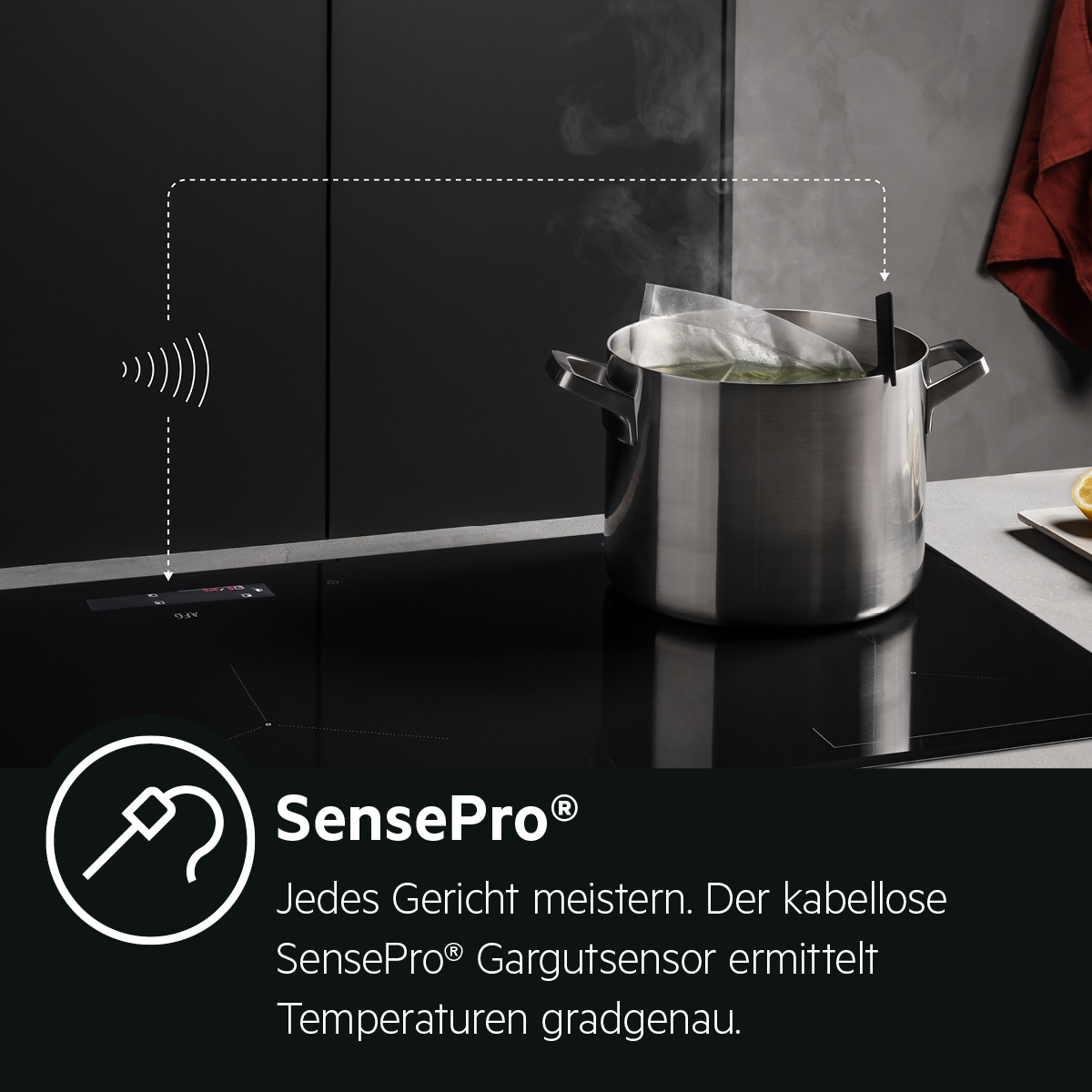 SensePro. Jedes Gericht meistern. Der kabellose SensePro Gargutsensor ermittelt Temperaturen gradgenau.